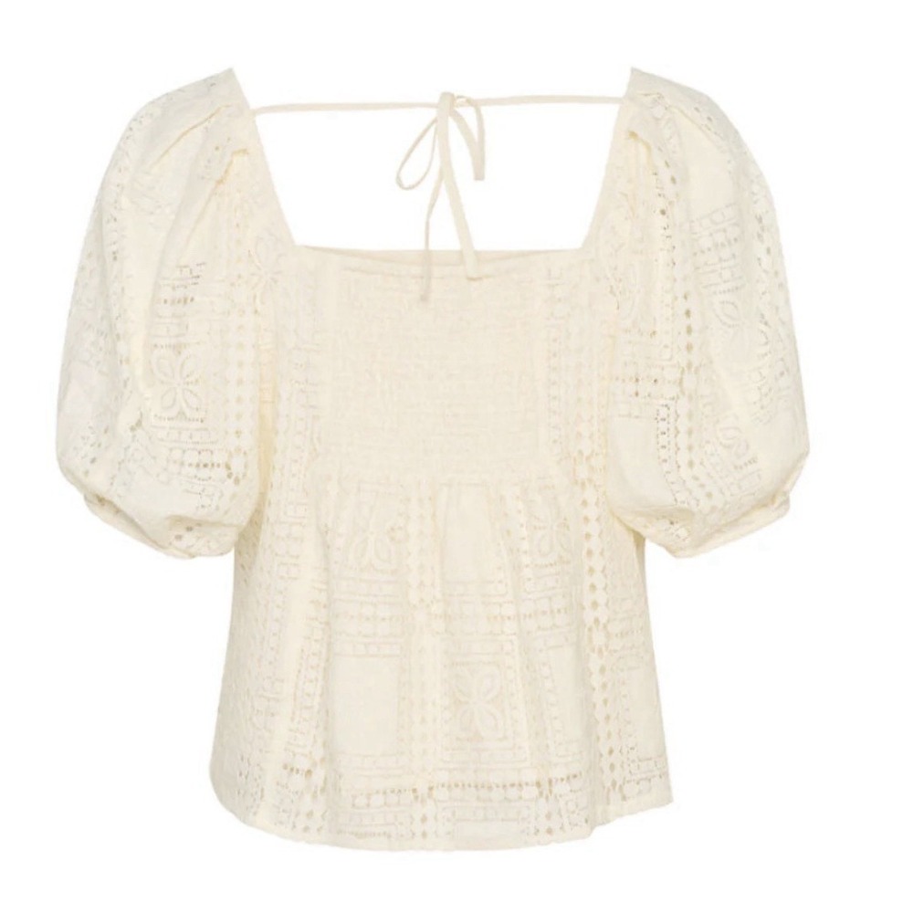 Soaked Crochet Lace‎ Blouse S Ivory Resort Puff Sleeve Crop Top European Chic
